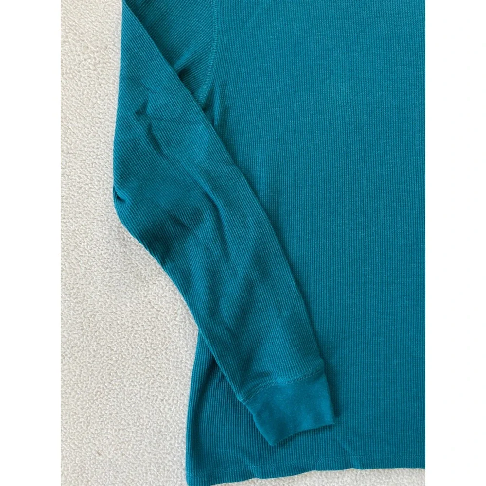 Levis Mens Medium Shirt Teal Waffle Knit Thermal Long Sleeve Crewneck Turquoise